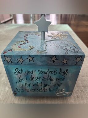 Rhonda Kullberg Decorative Blue Keepsake Storage Box with Star Knob